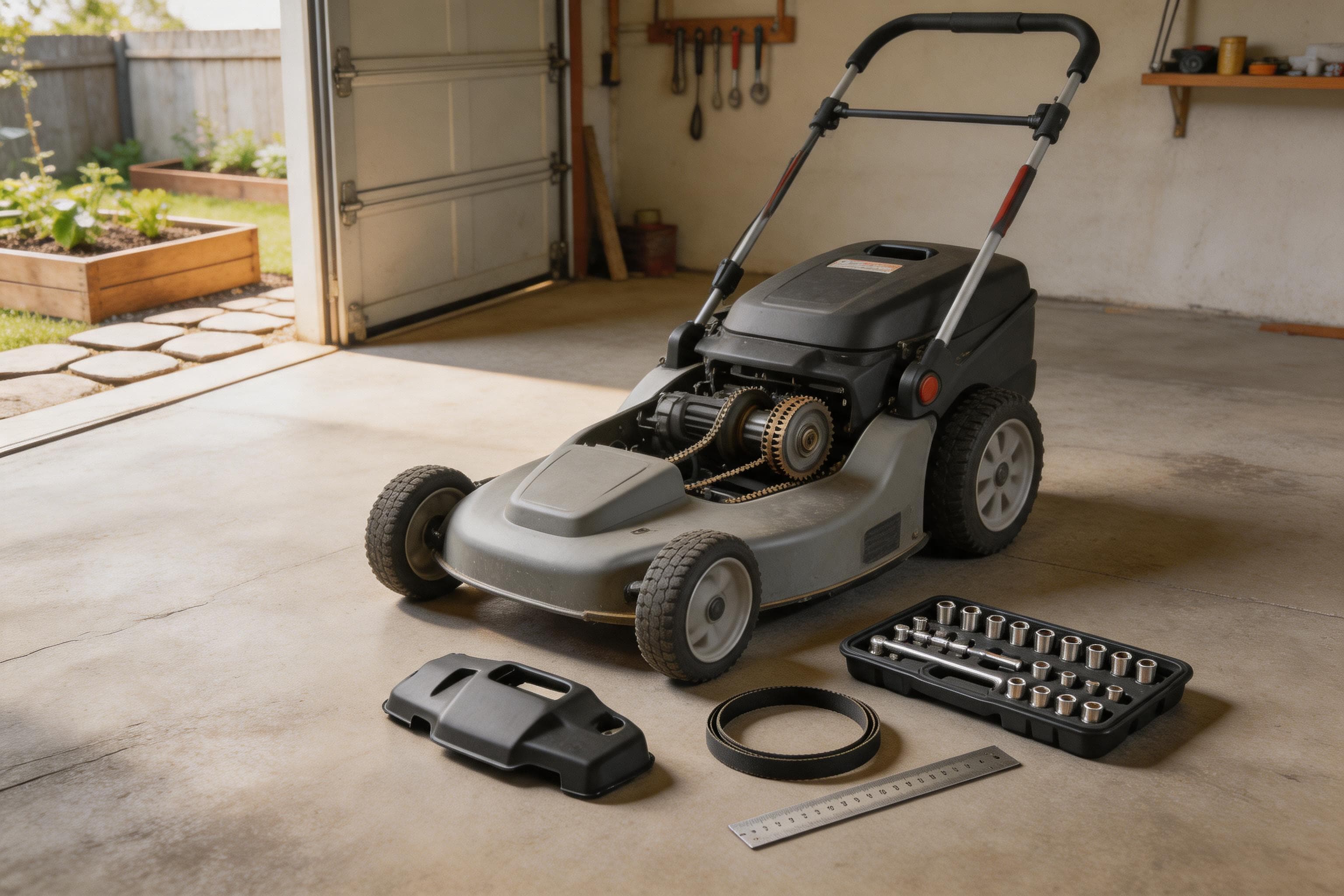 Walk-behind mower drive-belt measurement replacement checklist