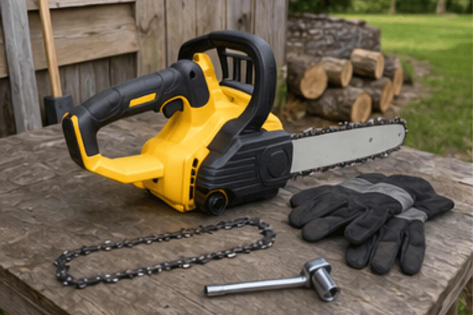 DeWalt 20V compact chainsaw chain replacement backyard manual