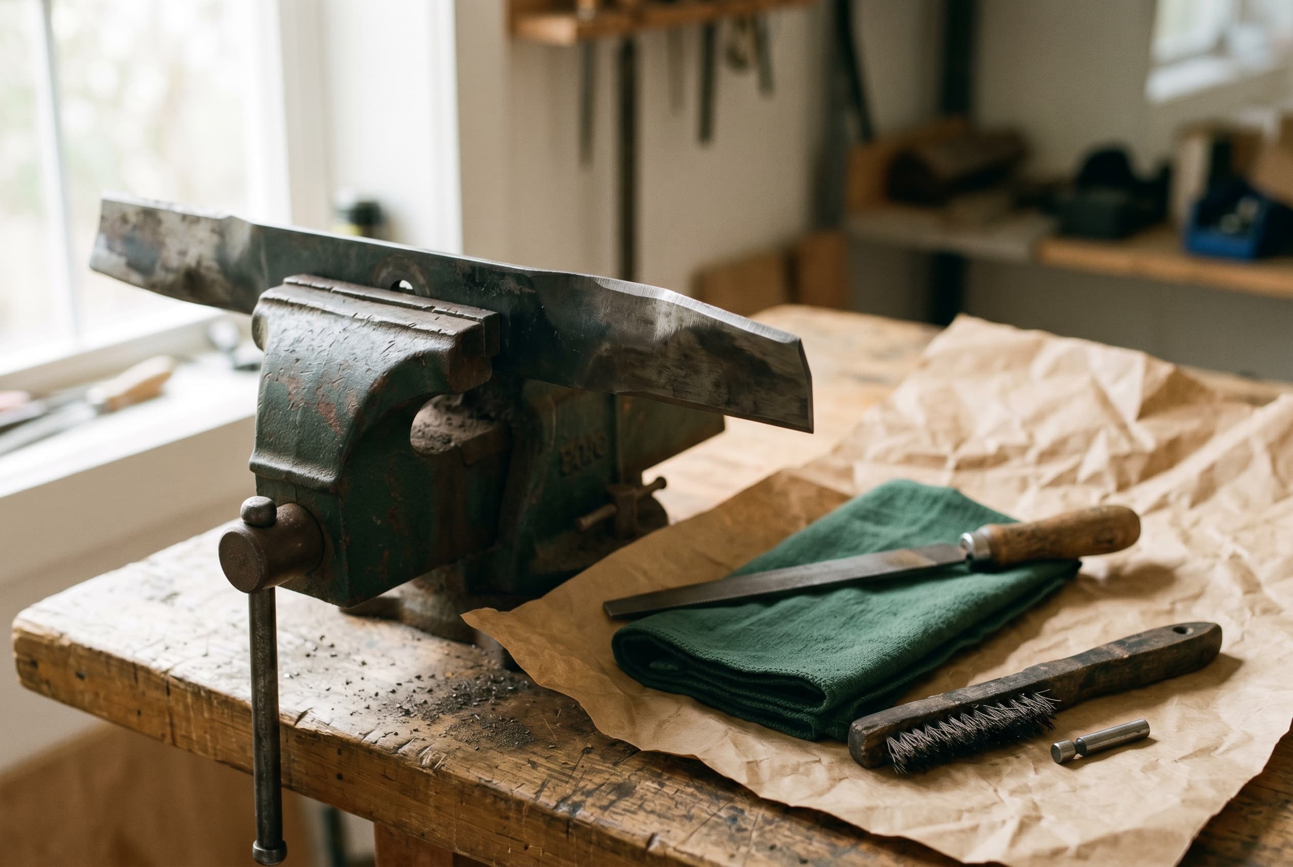 Sharpening a Mower Blade at the Bench
